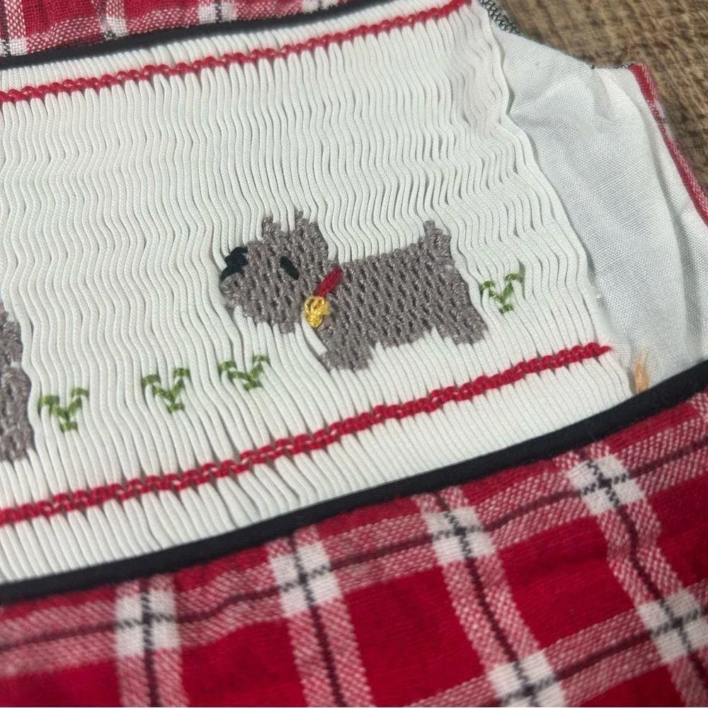 Hand Smocked Baby Romper 3 Months Scottie Dog Plaid Handmade Lined Vintage